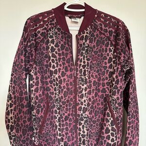 Adidas Women's Maroon Leopard Print Bomber Jacket
